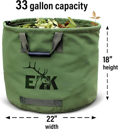 ELK 33-Gallon Non Self-Standing Multipurpose Garden Leaf Waste Bag - Durable Canvas for Yard Cleaning, Harvesting, and Storage - Heavy Duty with Rubber Handles and PVC Elastic Bone - 22" W x 18" H