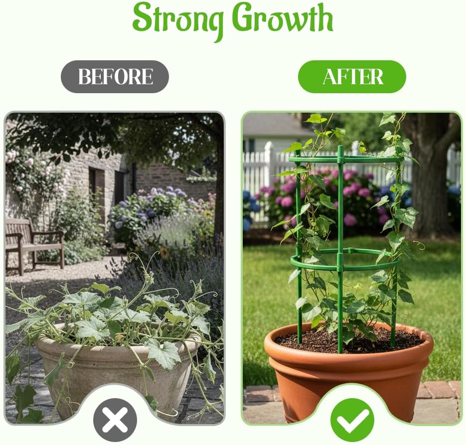 Plant Support Stakes, 2025 Upgraded Tomato Cages for Garden, Garden Flower Stakes, Round Plants Support for Indoor Outdoor Climbing Plants Vegetable Flower Pot (12, Green)