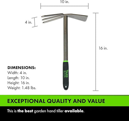 Yard Butler Terra Tiller - Durable Weeding & Tiller Gardening Tool - Ergonomic Grip for Weeding, Tilling & Digging - Dual-Action Head with Three Prongs & Beveled Edge