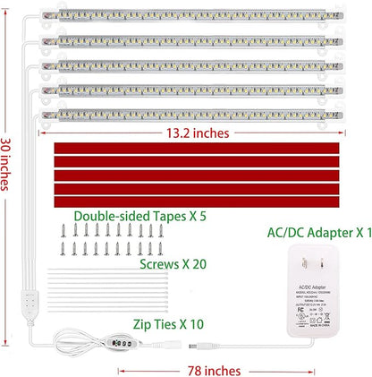 Grow Light Strip - Full Spectrum LED Grow Lights for Indoor Plants, Auto On/Off Timer, 5 Pack (240 LEDs, 10 Dimmable Levels)