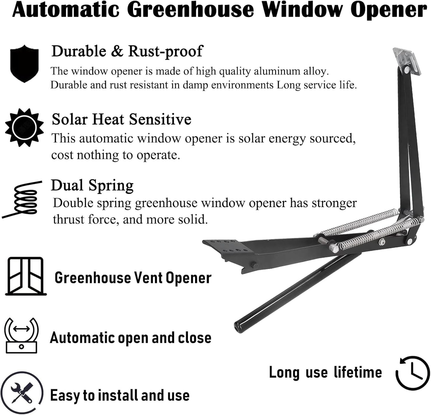 Auto Vent Opener Automatic Greenhouse Windows Opener Temperature Sensitive Roof Vent Opener Auto Vent Kit Gardening Tools Greenhouse Accessories Hothouse Roof Vent Kit (Dual Spring Up to 30lbs)