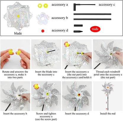 6Pcs Sparkly Pinwheels for Yard and Garden, Reflective Silver Wind Spinners Yard Decorations Outdoor Windmill, 9.5in Garden Pinwheels to Scare Birds, Silver