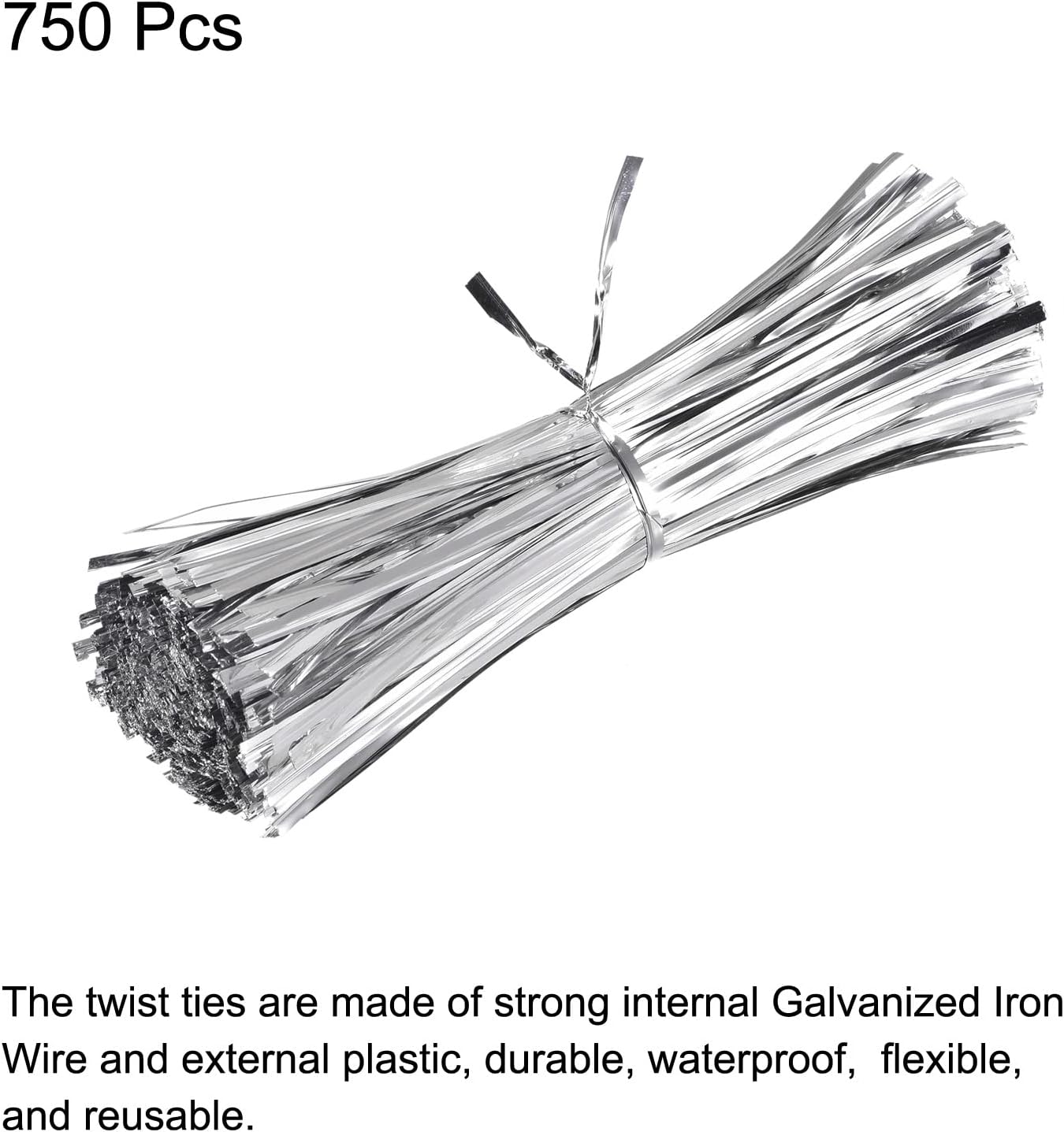 MECCANIXITY Foil Twist Ties 7" 18cm Metallic Plastic Closure Tie for Tying Bread, Candy, Cookies, Gift Bags Arts Crafts Ties Silver Tone Pack of 750