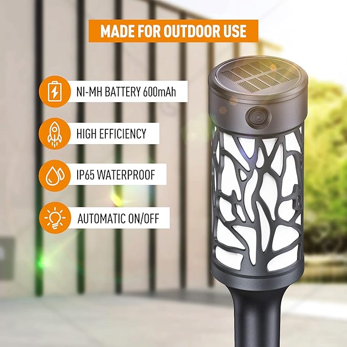 8 Pack Solar Outdoor Lights, Extra-Bright Solar Torch Lights with Dancing Flickering Flames for Garden Halloween Decorations Outdoor, Waterproof Yard Decor Halloween Lights for Pathway Patio