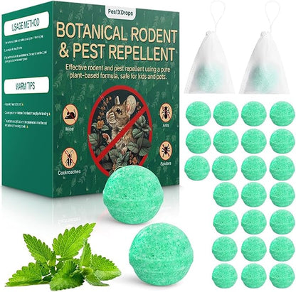 Rodent Mouse Repellent 28 Pieces, Peppermint Oil Moth Balls for Mice Rats Deterrent, Natural Pest Control Pouches for Chipmunks, Squirrels, Safe for Humans & Pets, Skunks, Indoor and Outdoor Use
