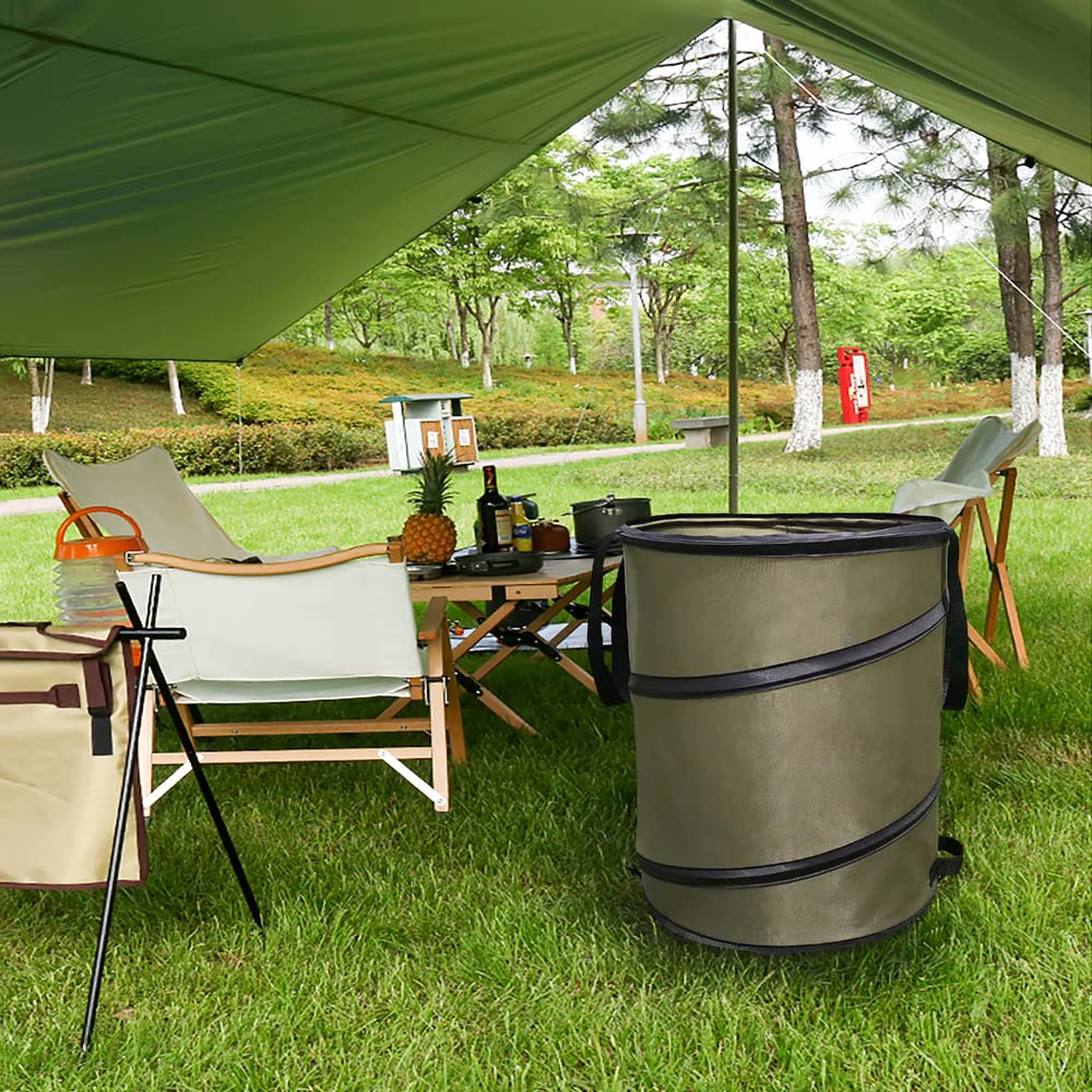 Camping Trash Can, Pop-Up Trash Can/Recycle Bin, Reusable Yard Waste Bags/Lawn Bags/Leaf Bags, Car Garbage Can, Foldable Camping Recycling Bin 2-Pack (Green10gallons)