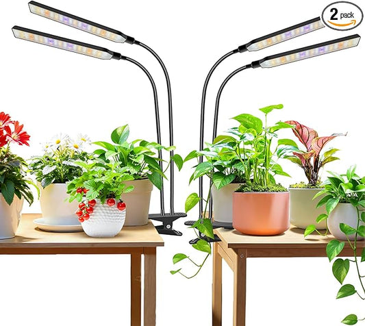 Grow Light Clip on 2 Pack, 228 LED Full Spectrum Plant Lights for Indoor Growing, 2 Head Black Arm Grow Lamp with Gooseneck, 6/12/16H Timer, 5 Dimming, 3 Light Mode