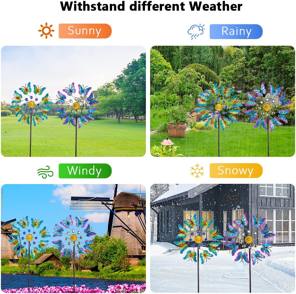 Viveta 2Pack Garden Wind Spinners,Outdoor Metal Butterfly Wind Sculpture, Windmill Wind Spinner for Outdoor Yard Patio Lawn & Garden,12.5''Dia