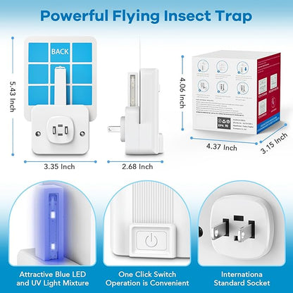 Fly Trap lndoor, 2 Pack Plug-in Fruit Fly Traps with 6 Refills, Gnat Killer Indoor Bug Catcher for Flies, Moths & Other Flying Insects