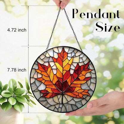 Rustic Autumn Maple Leaves Suncatcher -7.9 in Stained Glass Window Hanging Sun Catcher Garden Decor