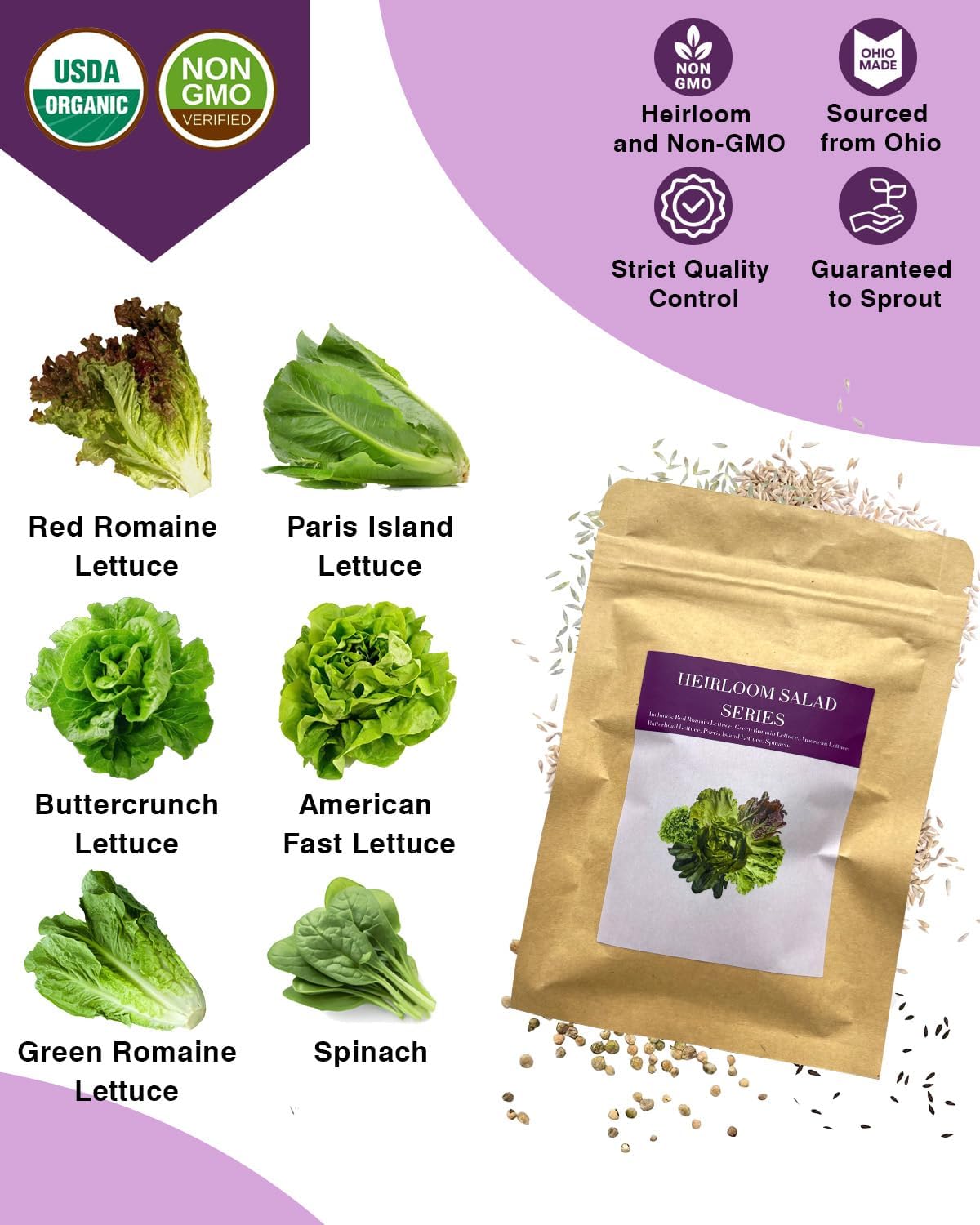 Salad Greens Seed Pod Kit for AeroGarden, iDoo, Ahopegarden, MUFGA with Red/Green Romain/American Fast/Buttercrunch/Parris Island Lettuce, Spinach - Compatible with All Garden(7-Pod)
