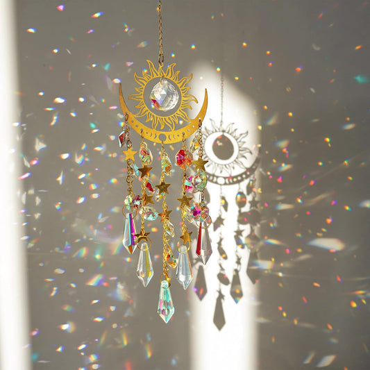 H&D HYALINE & DORA Crystal Sun Catcher Sun and Moon Suncatcher for Windows Hanging Indoor Outdoor Light Catcher for Home & Garden Decor
