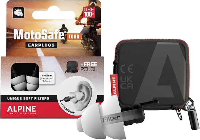 ALPINE HEARING PROTECTION MotoSafe Tour Reusable Ear Plugs – Motorcycle Ear Plugs – Noise Reduction