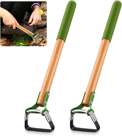 2 Pcs Mini Garden Hula Hoes for Weeding 17 Inch Long Stirrup Hoe Tools Scuffle Hoe Garden Tool for Lawn Yard Weeding Gardening with Wood Handle