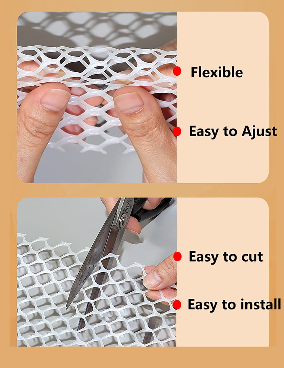 XIFENG Plastic Wire Mesh Fence Roll for Poultry Dogs Rabbit Snake Barrier, Plastic Chicken Fence Wire Fencing Mesh Poultry Netting for Garden Farm(Size:0.7in mesh-65ft L x 3.3ft W Roll,Color:White)
