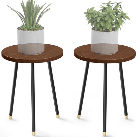 Plant Stand Indoor 2 Pack: Adjustable Wood 16 Inch Plant Stand - Mid Century Modern Decor Corner Plant Stands for Indoor Plants - Small Round Plant Table Holder for Balcony Living Room Office