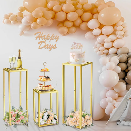 Cylinder Pedestal Stands for Party & Plant,3pcs Square Gold Metal Wedding Flower Display Stand for Centerpieces,15.7/23.6/31.5 inch Tall