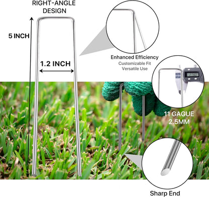 Landscape Staples 5 Inch 40 Pack,Galvanized Garden Stakes Yard Stakes Garden Staples Prefect for Weed Barrier Fabric,11 Gauge Landscape pins for Tent,Balloons, Irrigation Tube. (5 Inch 40 Pack)