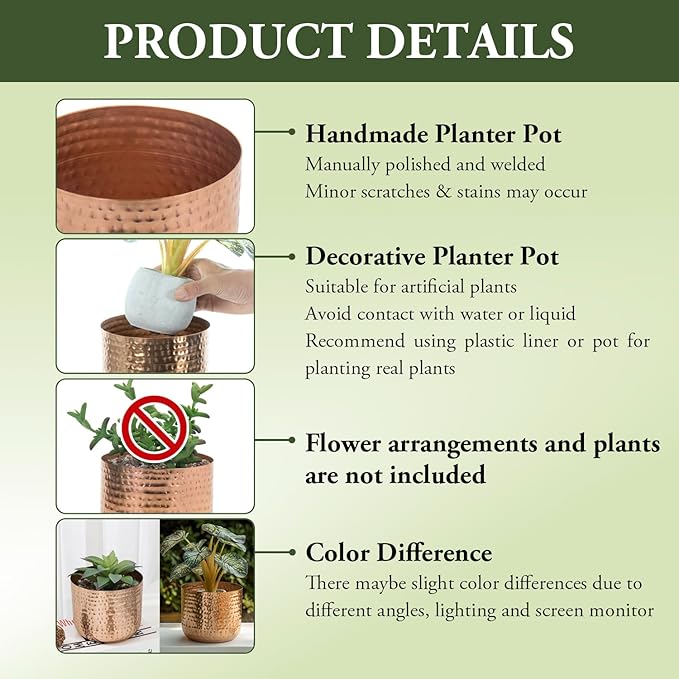 MyGift 6 Inch Copper Tone Metal Plant Pot with Hammered Design, Decorative Small Succulent Planter - Handcrafted in India