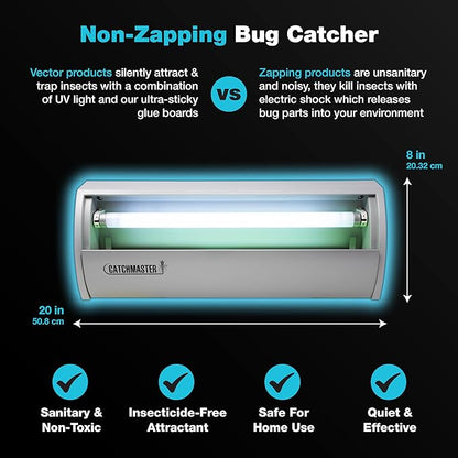 Catchmaster Pro Series Flying Insect Light Trap, Electric UV Light Fly Trap, Silent Adhesive Glue Board, Mosquito Gnat Killer Indoor, UV Lamp Bug Catcher, Pet Safe Pest Control for Home & Garage