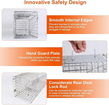 Moclever Humane Live Rat Trap Cage – Heavy-Duty Galvanized Iron Rodent Trap, Safe & Effective Live Capture for Rats, Mice, Squirrels, Raccoons & Small Animals – 23.3" x 7.24" x 7.72"