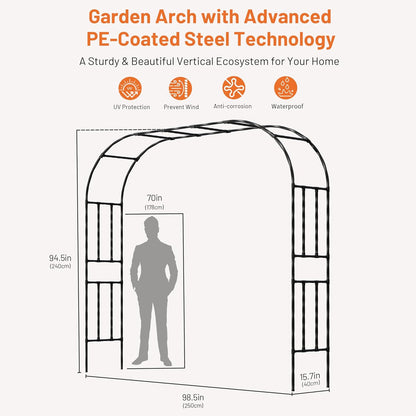 Garden Arch, 98.5’’x94.5’’ Arbor Trellis, Garden Arch Trellis for Climbing Plants Outdoor, Arbor for Flower, Climbing Vine Vegetable, Fruit and Lawn(Black)