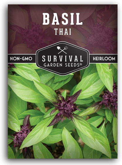 Survival Garden Seeds - Thai Basil Seed for Planting - 1 Packet with Instructions to Plant and Grow Asian Basil Indoors or Outdoors in Your Home Vegetable Garden - Non-GMO Heirloom Variety