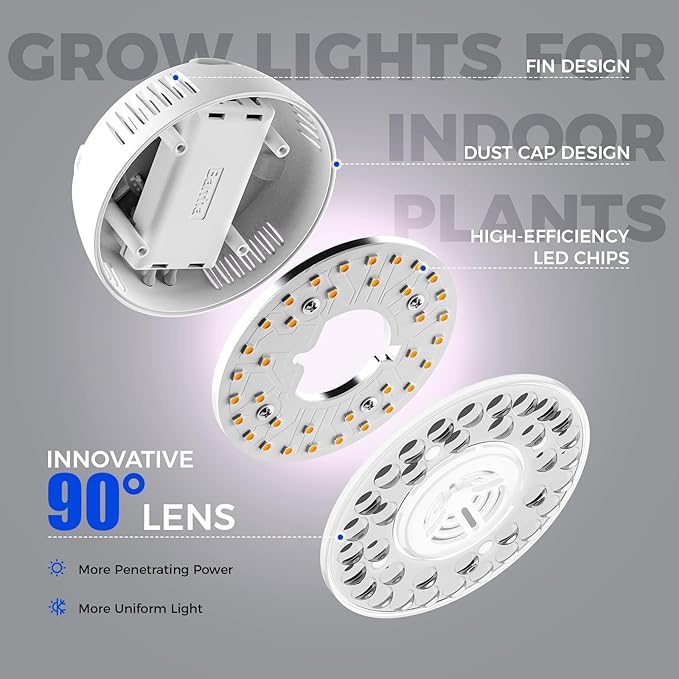 Barrina Orbgrow OG09 Puck Grow Light with Timer, Pinkish White 36W(4 x 9W, 540 Watt Equiv), Full Spectrum Plant Light for Indoor Plants, Magnetic & Linkable, 5 Levels Dimmable for Plant Shelf, 4 Packs