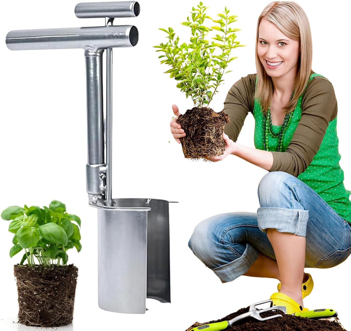 Bulb Planter Tool Garden Transplanter Tool for Digging, Lawn and Garden Tool Plant and Fruit Tree Seedling Transplanter Seed Planting Tools Hole Bulb Digger Tool Hole Maker for Planting