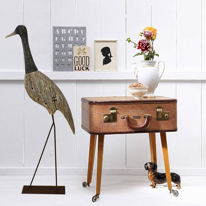 Morning View Wooden Crane Decor Wood Sea Birds Statue Bird Figurines Seabird Statue Standing Cranes Decorations Coastal Sculpture Nautical Beach Ocean Home Table Garden Yard Lawn Outdoor 31 Inch