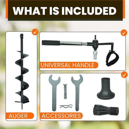 Auger Post Hole Digger 6" Wide 32" Deep - Earth Auger - Trench Digger - Hole Digger for Fence Posts - Post Digger - Hole Digger Tool - Electric Post Hole Digger Handles - Hand Auger Post Hole Digger