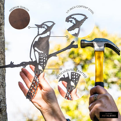 METALBIRD - Woodpecker - Outdoor Tree Ornaments in Corten Steel - Metal Art Proudly Made in The USA