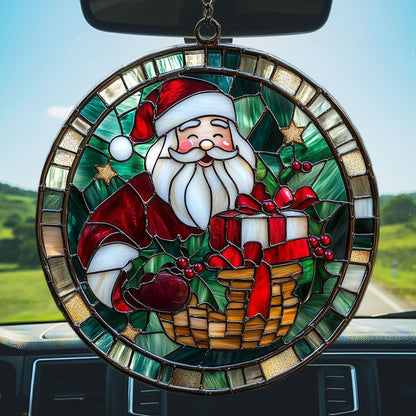 Santa Claus and Presents Acrylic Suncatcher Stained Glass Effect Window Car Hanging Christmas Ornament Indoor Outdoor Decor Garden Sun Catcher Panel for Christmas Lover for Women Mom Grandma