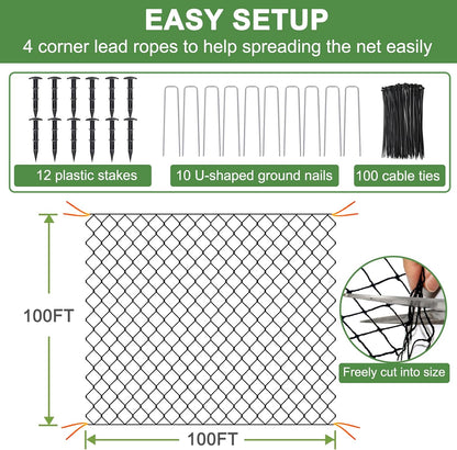 Bird Netting - 100’ x 100’ Poultry Netting with 1” Square Mesh for Chicken Coop, Bird Netting for Garden Protection, Heavy Duty Nylon Garden Mesh Netting for Fruit Tree Against Aviary, Deer, Squirrel