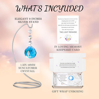 9-in Memorial Gifts,Sympathy Gifts for Loss of Loved One,40mm Crystal Suncatcher,Remembrance Gift for Loss of Mother Dad Friend Son Daughter,Sorry for Your Loss Gift,Silver Stand and a Sympathy Card