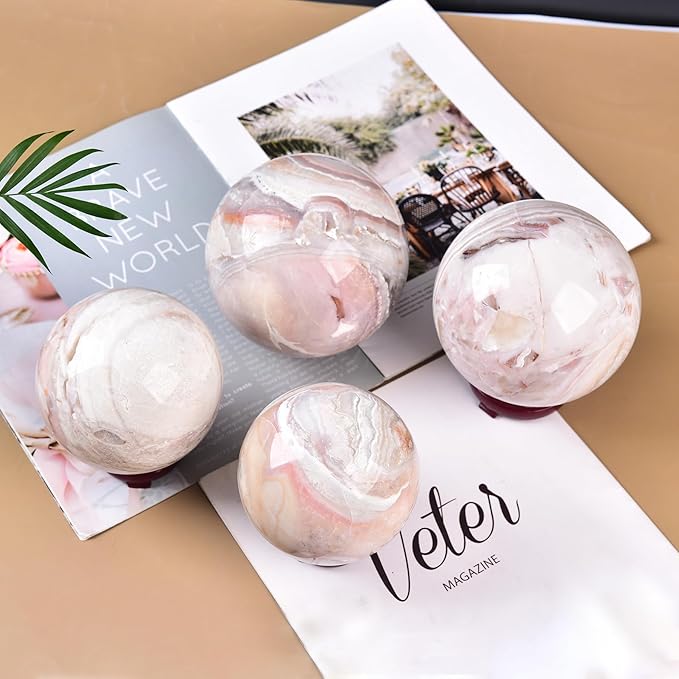 JIC Gem Extra Large Pink Agate Crystal Sphere,Decorative Crystal Ball Pink Gemstone Sphere for Meditation,Office Table Decorations 120-130mm