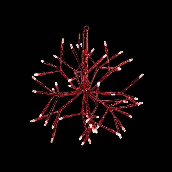 Alpine Corporation 10" H Indoor Christmas Twig 3D Hanging Snowflake Ornament with LED Lights, Red, Christmas Decoration