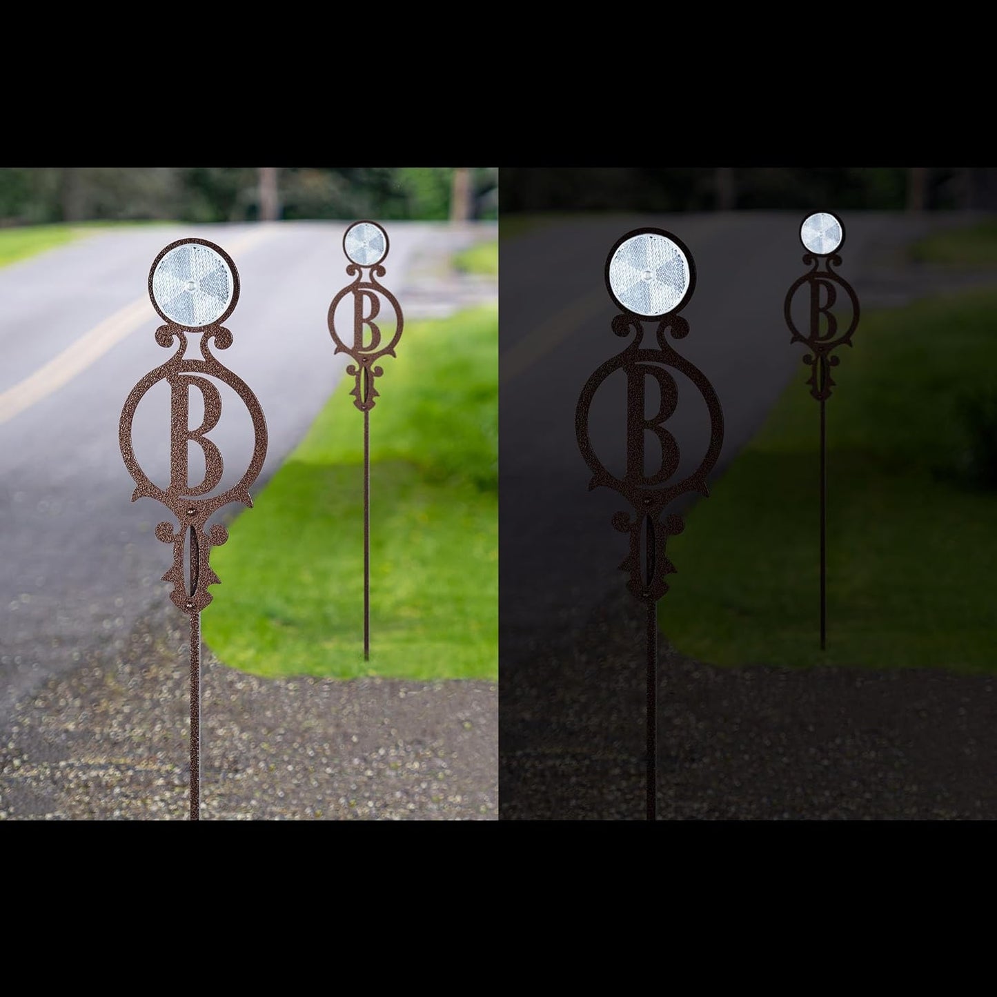 Touch of Class Pathways Reflective Driveway Marker Stake Set of Two for Outdoor Use | Custom Monogram Initial Design | Personalized Tall Reflector Set of 2 | Weathered Bronze Durable Finish