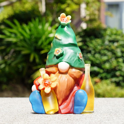Solar Garden Statues Lights, 8.5" Cute Outdoor Gnome Figurine with Auto On/Off for Yard Patio Decor, Gifts for Women, Grandma, Mom, Housewarming (Tipsy Bloom Gnome)