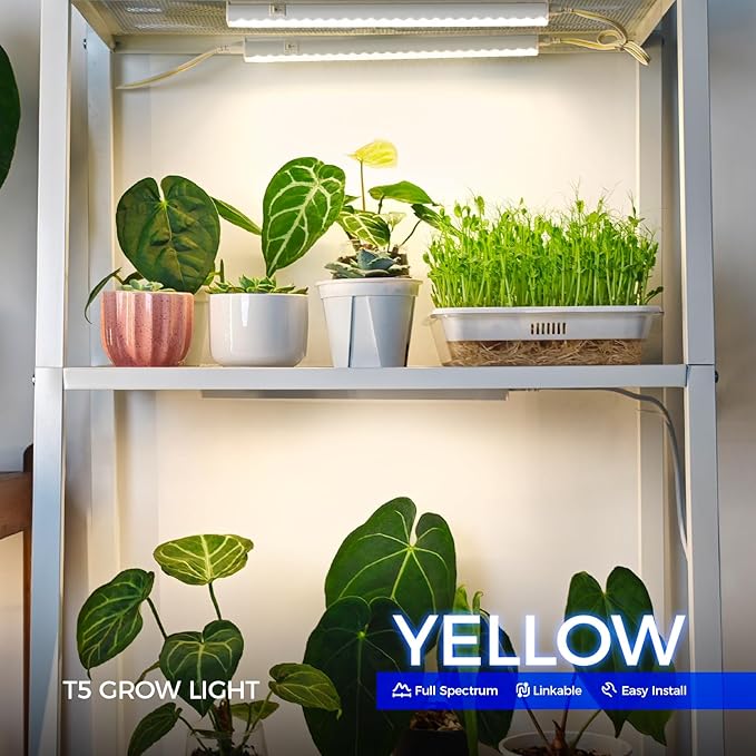 Barrina Grow Lights for Indoor Plants, T5 Grow Light Strip, 1ft Plant Lights for Indoor Growing, Full Spectrum LED Grow Light, Individual Switch, Linkable, Plug and Play, Yellow, 8-Pack