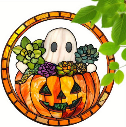 Halloween Pumpkin Ghost Acrylic Garden Cute Fall Suncatcher Decor Colorfu Glass for Wall Home, Garden, Housewarming Women Neighbor Thanksgiving Party Decor Gifts7.87inch