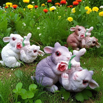 Garden Statues Bunny Decor Resin Flower Rabbit Figurine Cute Fairy Garden Decor Outdoor Statues for Patio Yard Porch Balcony Gifts for Women Mom Grandma Grey