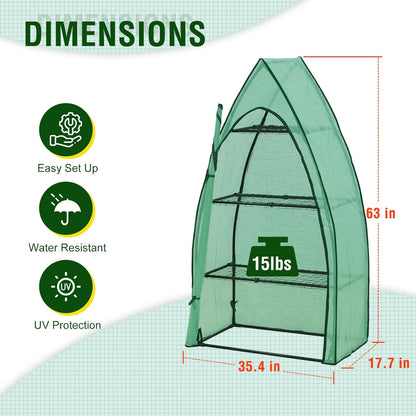EAGLE PEAK Mini Greenhouse with Wire Shelves, Portable Indoor & Outdoor Green House with Roll-Up Zipper Door, 4 Tier, 35.4”x17.7”x63.0”, Clear/Green PE Cover