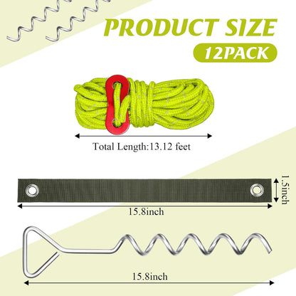 Sintuff 12 Set Tree Stakes and Supports Kit for Anti Hurricane Leaning Trees Straightening Heavy Duty 15. 75" Spiral Tree Stake with 13. 12 ft Ropes and 15. 75'' Support Straps (Bright Green)