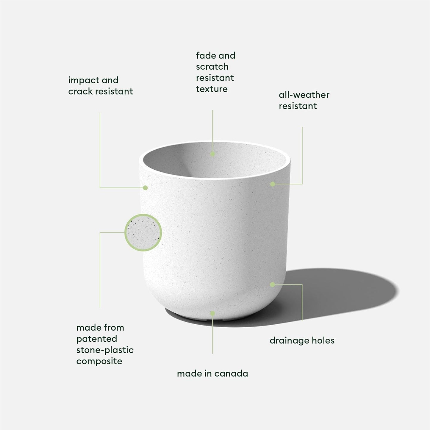 Veradek Mason Series Lima Planter - Round Planter for Indoor or Outdoor Porch/Garden | Made from Plastic-Stone Composite with Drainage Holes | Modern Décor for Succulents, Flowers, Small Plants