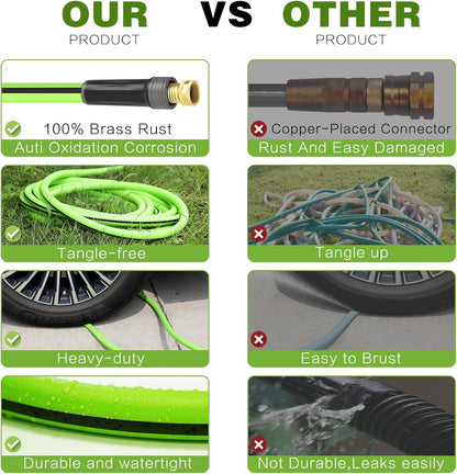 Hybrid Hose 100ft x 5/8", Short Garden Water Hose Heavy Duty, Flexible, Lightweight Hybrid Water Hose with Swivel Handle,3/4'' Brass Fittings, Available For Reel Cart Backyard Burst 500 PSI