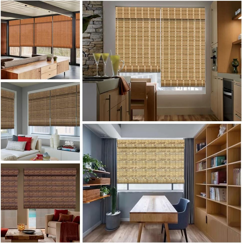 LETAU Cordless Wood Window Roller Shades, Bamboo Light Filtering Window Blinds for Indoor Home, Office, Kitchen, Pattern 5
