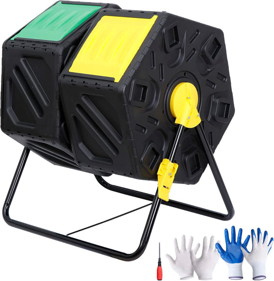 F2C Dual Chamber 37 Gallon Compost Tumbler All-Season Outdoor BPA Free Large Composter Bin w/ 2