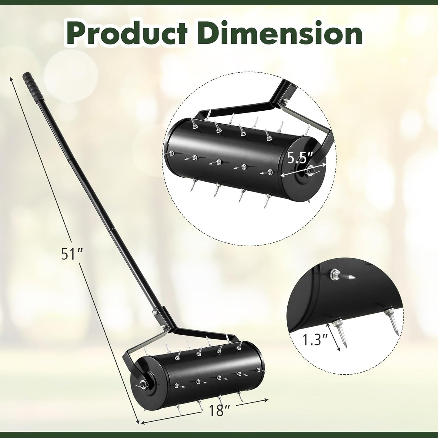 IRONMAX Rolling Lawn Aerator, Sand/Stone Filled Manual Dethatching Soil Aerating Push Tool with Ergonomic Handle, Grass Aerator Lawn Tool for Yard, Garden, Lawn Health Care (18''W x 51''H)