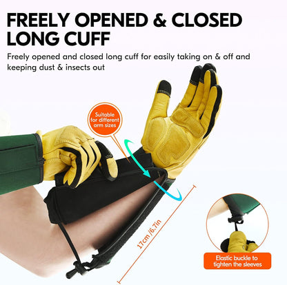 Vgo... Safety Work Gloves Men,Extra-long Cuff, Cow Grain Leather,Puncture-proof, Thornproof, Durability, Touchscreen,Gardeing (1 Pair,Size S, Golden Green, CA7472)